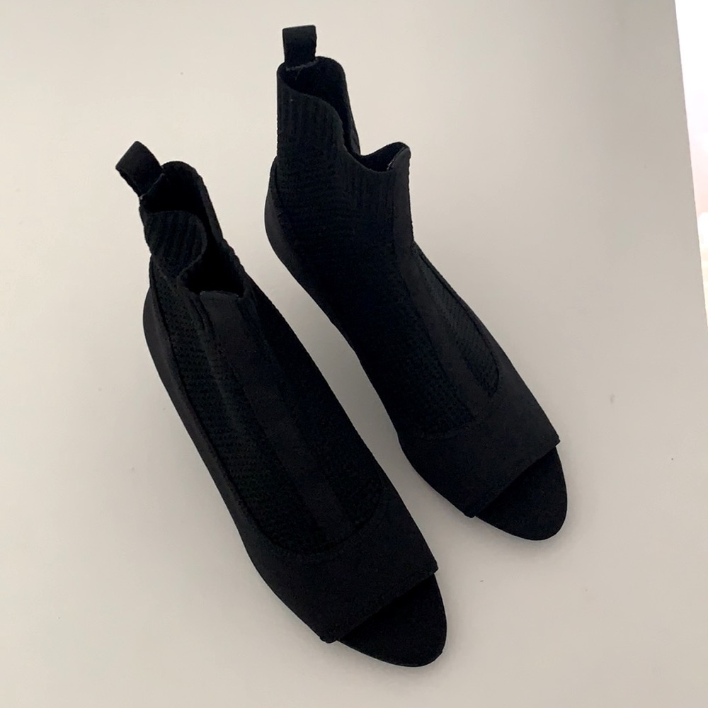 Zara Black Peep-Toe Sock Ankle Booties
